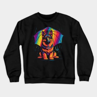 German Shepherd Rainy Day With Umbrella Crewneck Sweatshirt